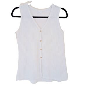 Green Envelope Textured Blouse Women's Medium White Knit USA Made Button Up